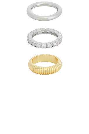 SHASHI Roux Ring Set in Metallic Silver,Metallic Gold