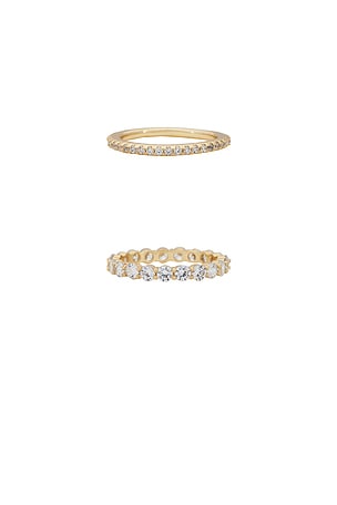 SHASHI Vroom Ring Set in Metallic Gold. Size 8. Also