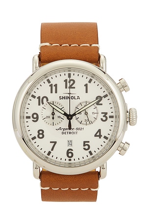 Runwell 2 Eye Chrono 47mm Watch Camel Leather Strap Shinola
