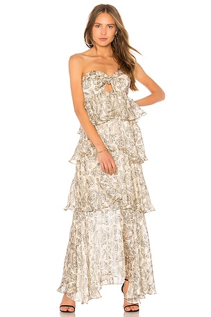 Shona Joy Marea Tiered Maxi Dress in Stone & Black | REVOLVE