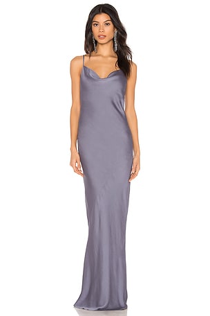 shona joy luxe bias asymmetrical slip dress Cowl in Pewter Contributing to a cleaner collection_bcbgmaxazria_BCBG Evening Petal and Pup Womens Size:40D