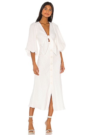 knee length dresses for ladies La Lune Tie Front Bias Midi Dress | Cream | Dresses