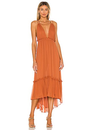 Shona Joy Victoria Plunged Backless Midi Dress in Terracotta | REVOLVE