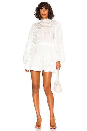 Shona Joy Lola High Neck Balloon Sleeve Mini Dress in Rice | REVOLVE