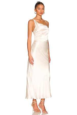 Shona Joy La Lune Asymmetrical Bias Cowl Midi Dress in Cream