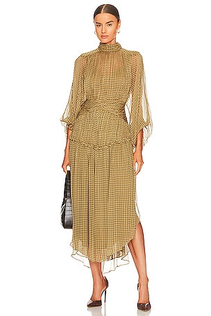Shona Joy Elenora Open Back Midi Dress in Olive & Sand | REVOLVE