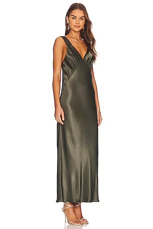 Shona Joy Giorgia Plunged Midi Dress in Dark Green