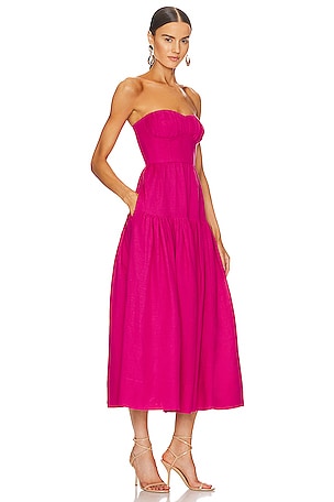 Shona Joy Joanine Strapless Ruched Midi Dress in Fuchsia