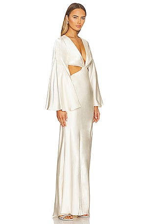 Shona Joy La Lune Flared Sleeve Open Back Maxi Dress in Cream