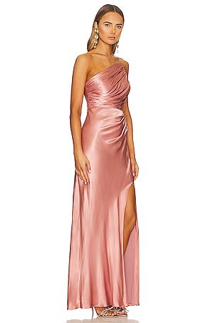 Shona Joy La Lune Asymmetrical Gathered Maxi Dress in Rose