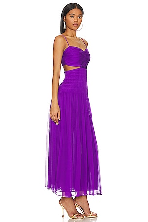 Shona Joy Malina Ruched Cut Out Midi Dress in Purple