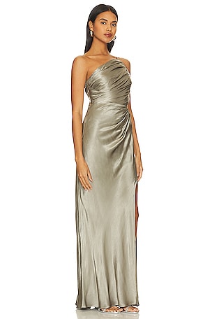 Shona Joy La Lune Asymmetrical Gathered Maxi Dress in Sage