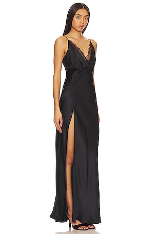 Shona Joy Leticia Silk Lace Split Maxi Dress in Black