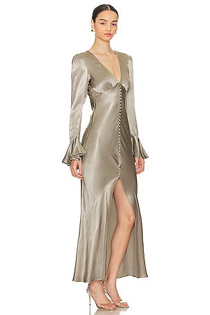 Shona Joy La Lune Frill Cuff Bias Midi Dress in Sage. Size Aus 6/US 2. Also