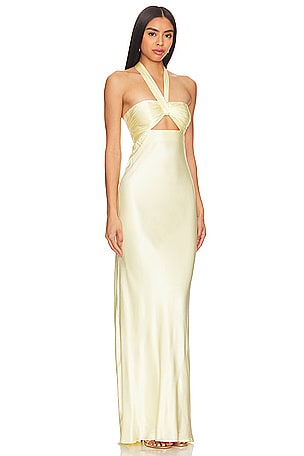Shona Joy La Lune Ruched Halter Maxi Dress in Yellow