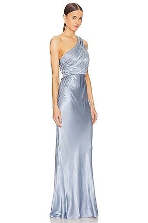 Shona Joy La Lune Gathered One Shoulder Maxi Dress in Baby Blue