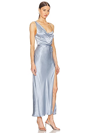 Shona Joy La Lune Draped Side Split Midi Dress in Baby Blue