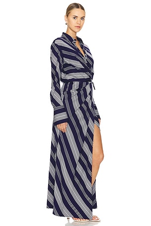 Shona Joy Harlow Draped Shirt Maxi Dress in Navy