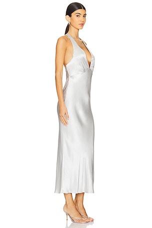 Shona Joy La Lune Plunged Cross Back Midi Dress in Light Grey