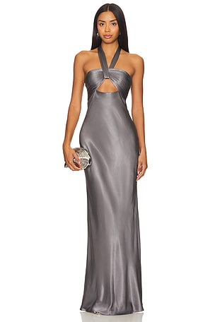 La Lune Ruched Halter Maxi Dress Shona Joy