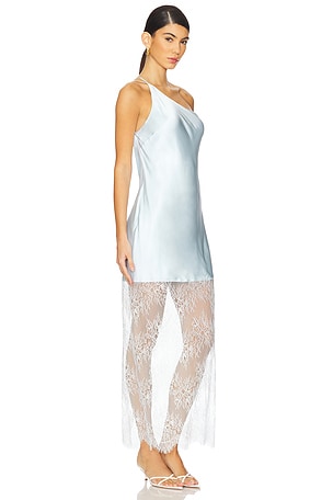 Shona Joy Labyrinth Lace One Shoulder Cowl Maxi Dress in Baby Blue