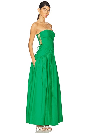 Shona Joy Maiori Lace Up Strapless Maxi Dress in Green
