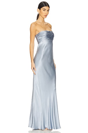 Shona Joy La Lune Strapless Ruched Bodice Maxi Dress in Slate