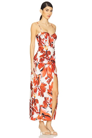Shona Joy Ember Bustier Draped Maxi Dress in Red
