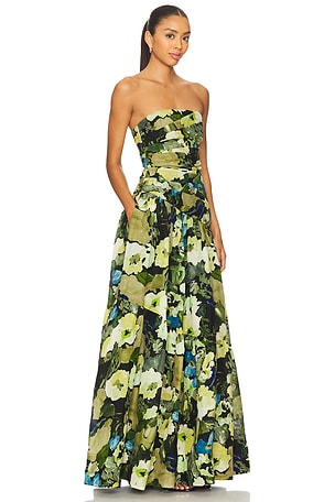 Shona Joy Weyes Strapless Tiered Maxi Dress in Dark Green