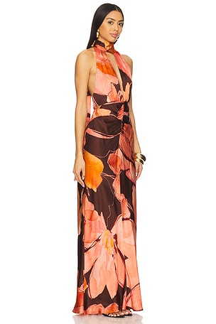 Shona Joy Emerson Halter Neck Maxi Dress in Coral,Brown