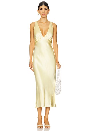 La Lune Plunged Cross Back Midi Dress