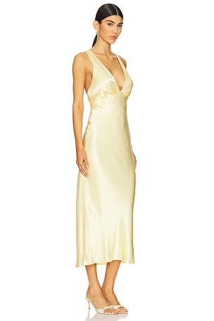 Shona Joy La Lune Plunged Cross Back Midi Dress in Lemon