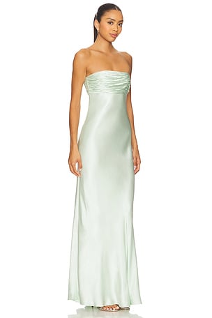 Shona Joy La Lune Strapless Ruched Bodice Maxi Dress in Mint