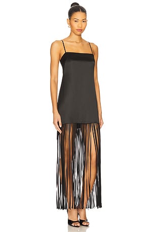 Shona Joy Moraya Square Neck Fringe Maxi Dress in Black. Size Aus 4/US 0. Also