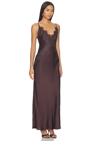 Shona Joy Simona Lace Slip Maxi Dress in Chocolate