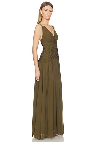 Shona Joy Juno Gathered Bodice Maxi Dress in Olive