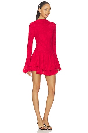 Shona Joy Bowery Long Sleeve Ruffle Mini Dress in Red