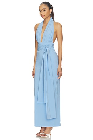 Shona Joy Campbell Halter Plunged Maxi Dress in Baby Blue
