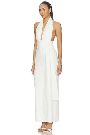 Shona Joy Campbell Halter Plunged Maxi Dress in Ivory