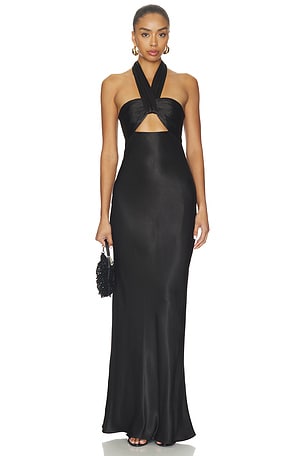 La Lune Ruched Halter Maxi Dress Shona Joy