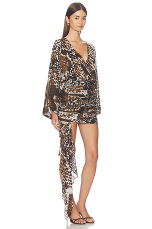 Shona Joy Maia Long Sleeve Plunged Mini Dress in Multi
