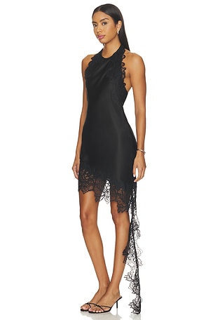 Shona Joy Eniko Lace Asymmetrical Mini Dress in Black. Size Aus 4/US 0. Also
