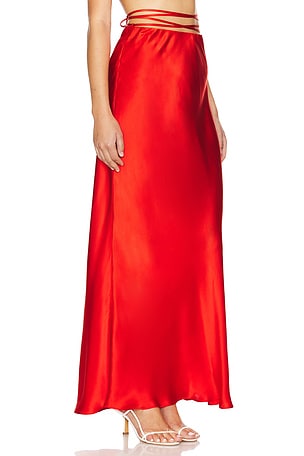 Shona Joy Milenna Silk Bias Tie Maxi Skirt in Red