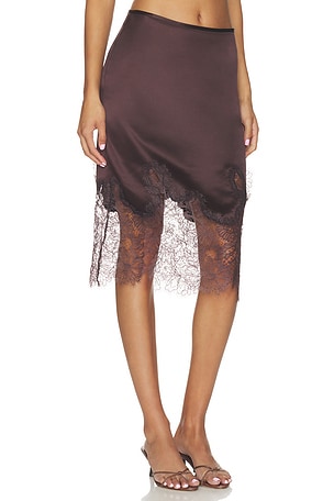 Shona Joy Lucia Lace Midi Skirt in Brown