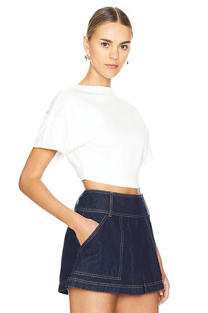 Shona Joy Alda Open Back Drawstring Crop T Shirt in White