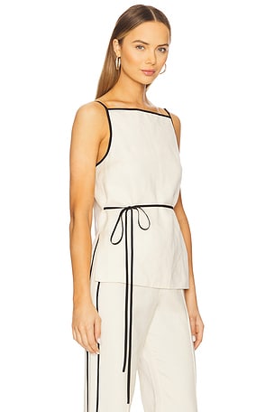 Shona Joy Billie Contrast Tie Top in Beige