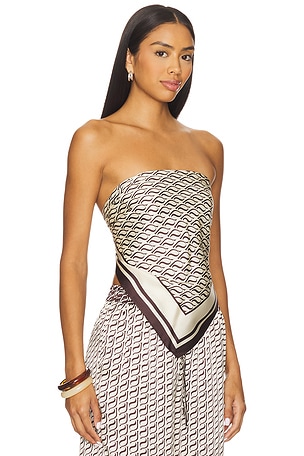 Shona Joy Monogram Silk Scarf Top in Neutral