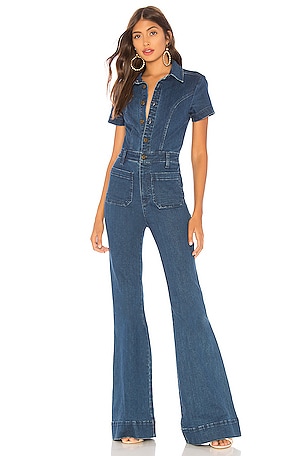 ROLLA'S Dusters Crop Bootcut Overall in Eco Salty Blue | REVOLVE