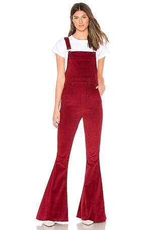 Show me your mumu Berkeley bell red 2024 corduroy flare overalls Size small Frayed