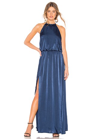 Show Me Your Mumu X REVOLVE Heather Halter Maxi Dress in Navy Sheen |  REVOLVE